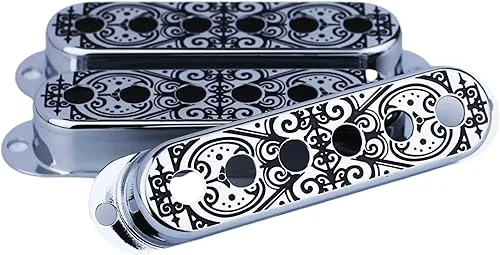 Guyker 3Pcs Single Coil Guitar Pickup Covers (52mm Pole Spacing), Copper Pickup Mounting Ring Set Guitar Accessories Replacement Part Window Flower Surface, (PS004, Chrome)