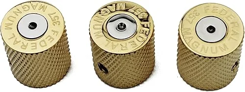 Guyker Guitar Knobs with 6mm Dia. Shaft Pots – Brass Bullet Case Style Tone and Volume Control Potentiometer Knob Replacement for Precision Electric Guitar or Bass (3 Piece, Golden)