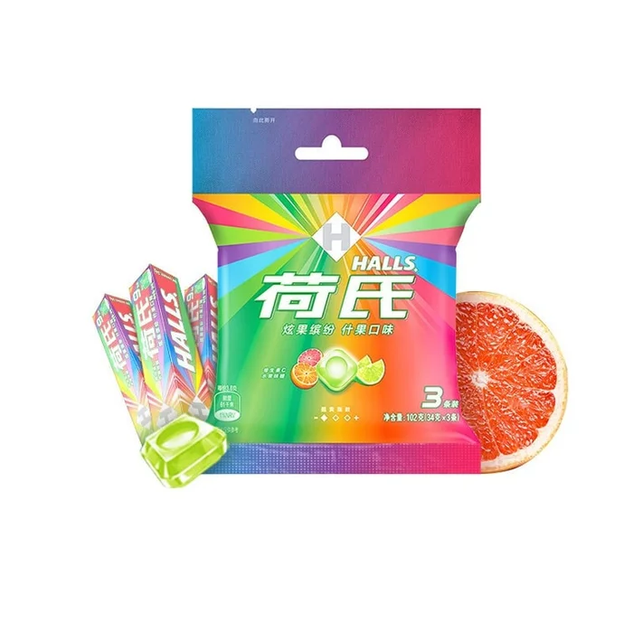 Halls Menthol Candy Assorted Fruit Flavors 3-Stick Pack 102g