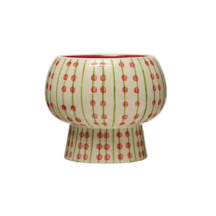 Hand Painted Stoneware Planter with Design – 6.8″L x 6.8″W x 5.5″H