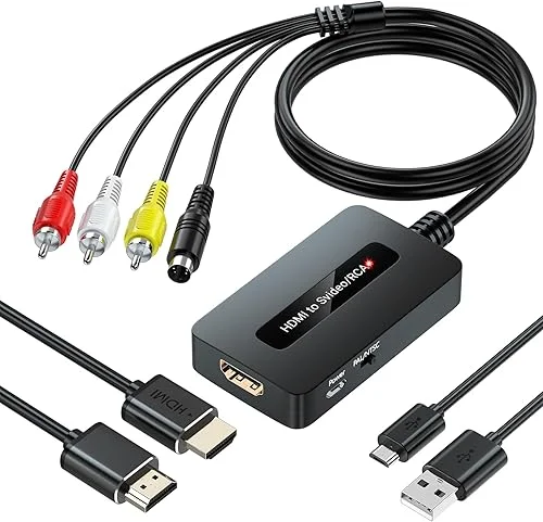 HDMI to S Video RCA Converter, 1080P HDMI to AV Composite S-Video 2 in 1 Converter for DVD/STB/PS3/PS4 to Display on Older TV with Svideo/RCA Inputs(Not Support 4k HDMI)