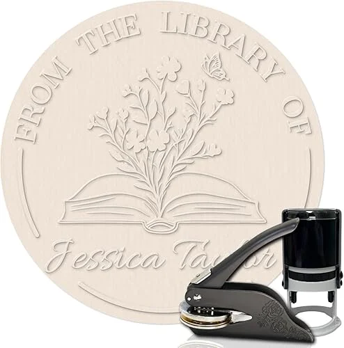 HDSD Custom Book Embosser – Personalized Book Embosser with Your Message or Design – A Unique Gift for Writers, Book Lovers, Book Clubs & Book Collectors (Flowers and Text)