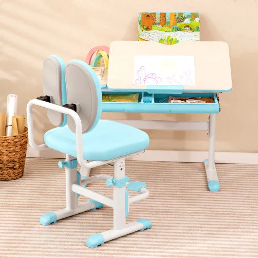 Height-Adjustable Kid’s Study Desk and Chair Set-Blue