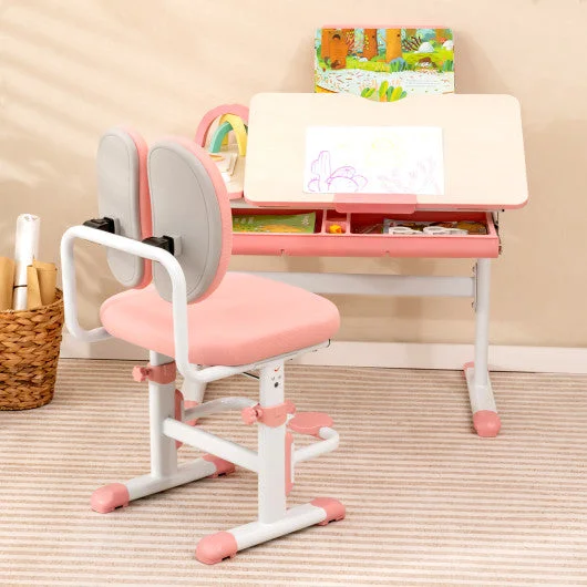 Height-Adjustable Kid’s Study Desk and Chair Set-Pink