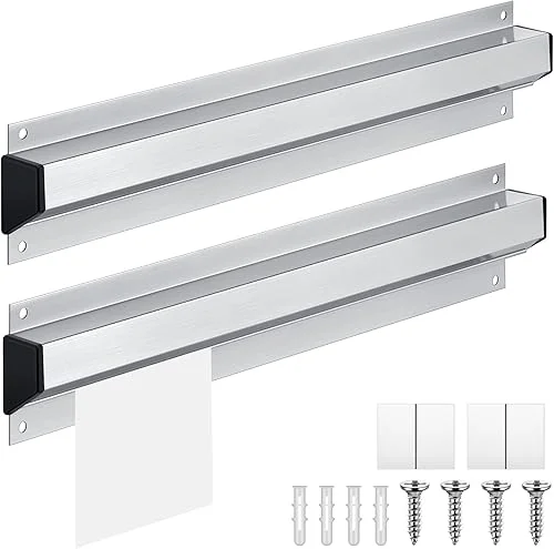 Henoyso 2 Pieces Restaurant Ticket Holder Receipt Holder Aluminum Order Ticket Rack Silver Kitchen Slide Check Rack for Office Cafes Pubs(14 Inch,Square)