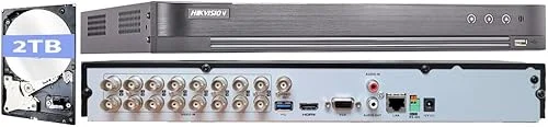 HIK 16CH 5MP DVR iDS-7216HQHI-M2/S AcuSense with 2TB HDD Installed-16 Channel Supports 5MP HD-TVI & CVI/5MP AHD HD Analog Coax + up to 8 IP Channels H.265+ Compatible with Hikvision Hik-Connect APP