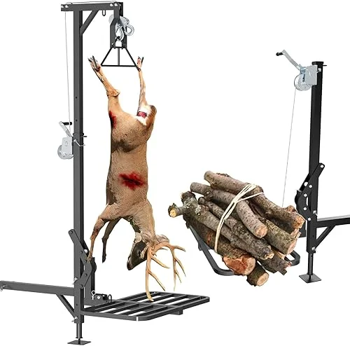 Hitch Game Hoist with Lifting System Platform – for Hunting Safely Load – 360 Degree & Foldable 400lbc Hoist &250lbc Lift for Truck, Pickups Hitch-Mounted (Fits 2'')