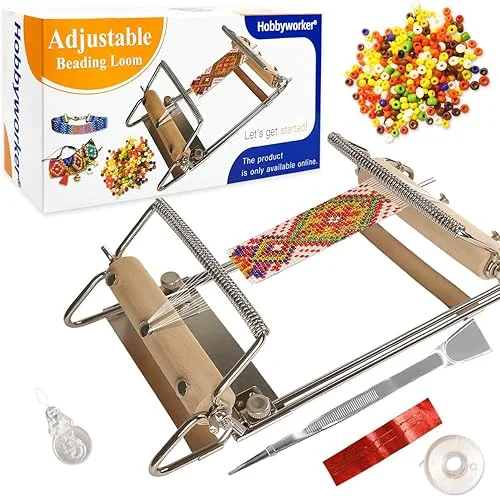hobbyworker The Third Generation Beading Loom Kit with Seed Beads, Bead Needle,Beading Thread,Needle Threader,Bead Scoop and Instruction Manual,Bead Looms for Adult Jewelry Beading Supplies