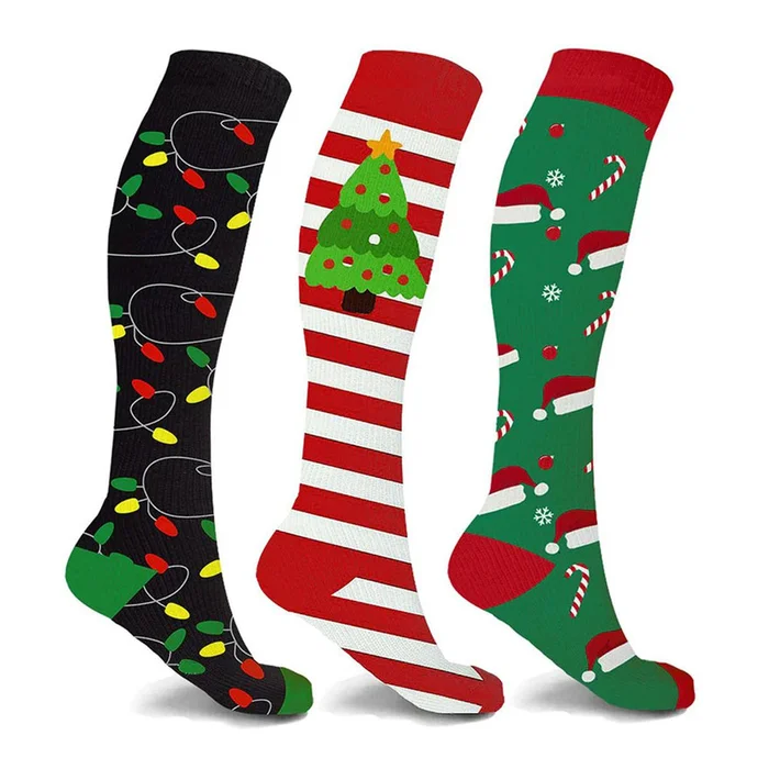 Holiday Fun Knee-High Compression Socks, 15-20mmHG (3-Pair)