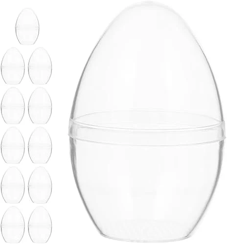 Homoyoyo 12pcs Plastic Clear Fillable Easter Eggs Transparent Flat Packaging Ornaments For Easter Party Favors Small Present And Holiday Decorations