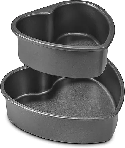 HONGBAKE Heart Shaped Cake Pan, Nonstick 8 & 6 inch Cheesecake Pans Set, Heart Shape Layer Cake Mold, Baking Tin for Valentine's Day, Weddings, 2 Pieces, Heavy Duty, Grey