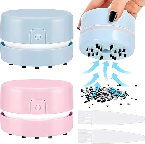 Honoson 2 Pcs Diamond Painting Tool Drill Quicker Picker for Spilled Diamonds 5d Painting Accessories Vacuum Cleaner Mini Table Desktop Sweeper Organizer Clean Art Beads Crumb(Pink, Blue)