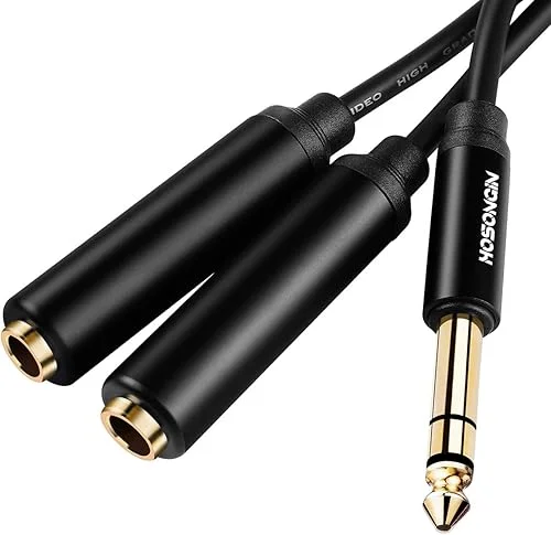 HOSONGIN 1/4′ Splitter Cable, TRS to Dual 1/4′ TRS Stereo Y Adapter, Gold-Plated Connectors, High-Fidelity Sound, Durable Aluminum Alloy Shell for Studio, DJ, Headphones, Live Sound Systems – 1.6Ft
