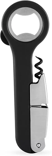 Host Double Hinged Corkscrew, Stainless Steel Bottle Opener and Foil Cutter, Wine Key, Bar Accessories, Set of 1, Black