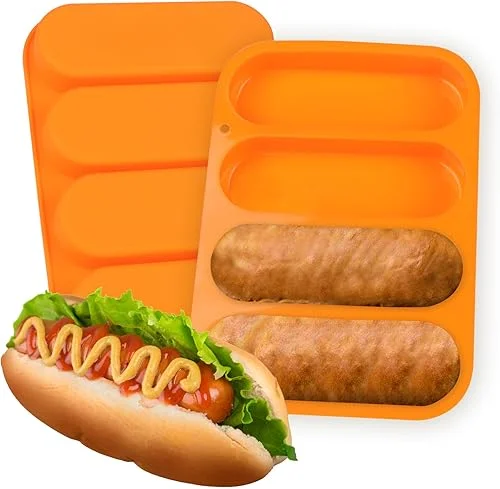 Hot Dog Bun Pan, 2 Pack Hotdog Bun Pan, Silicone Hot Dog Bun Mold, 6 Inch Standard Hot Dog Bread Pan, Non-stick Homemade Hot Dog Bun Pans for Baking