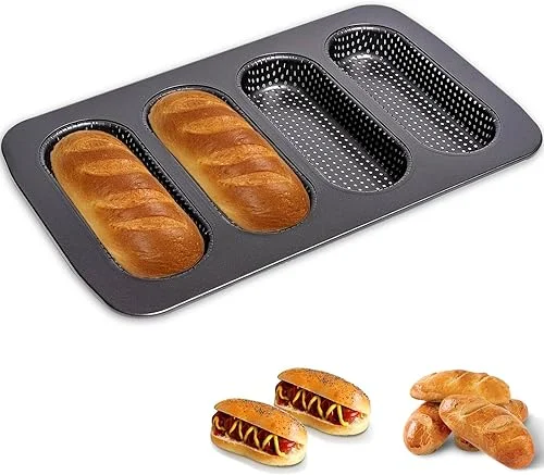 Hot Dot Bun Pan, Carbon Steel Non-Stick Baguette Pan Bread Mold Mini Baguette Sandwich Baking Tray for Oven Baker