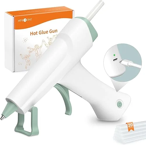 HTVRONT Cordless Hot Glue Gun – Battery Portable & Rechargeable, Wireless, Mini Glue Gun Kit with 20 Glue Sticks, Ideal for Crafts, Arts, DIY, School Projects