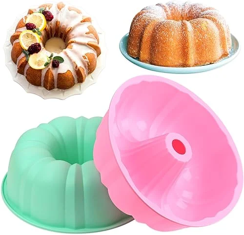 HUAKENER 10 Inch Bundt Cake Pan (2 Pack) – 12 Cups Nonstick Fluted Tube Pan, Large Size Silicone Baking Molds for Cake, Brownie, Cornbread