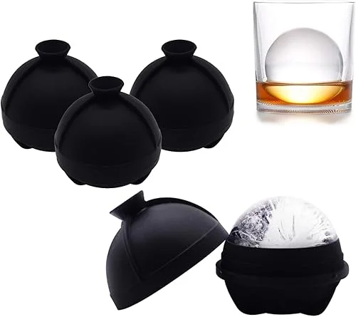 Ice Ball Molds Set of 4,Whiskey Ice Ball Maker Mold,Silicone Sphere Ice Molds with Built-in Funnel,Large Round Ice Cube Molds Make 2.5 Inch Sphere Ice for Whiskey & Cocktails