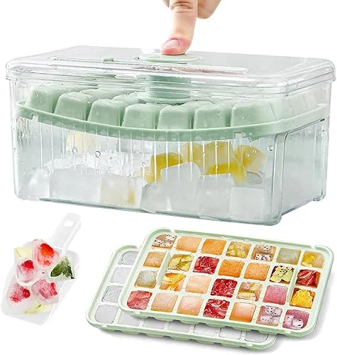 Ice Cube Tray with Lid and Bin, Mini Ice Cube Trays for Freezer, 2pack Ice Cube Mold with Ice Scoop, Easy to Release & Sturdy Ice Maker for Whiskey,Cocktail, Coffee,Drinks