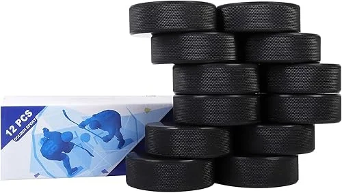 Ice Hockey Pucks, 12pcs, Official Regulation, for Practicing and Classic Training, Diameter 3′, Thickness 1′, 6oz, Black