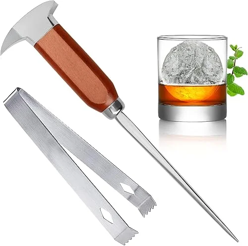 Ice Pick – 9 Inch Stainless Steel Ice Crusher and Ice Tong for Breaking Ice Japanese Style Ice Chipper Ideal for Bars and Home Set of 2