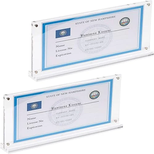 IEEK 2 Pack of Acrylic Business License Frame for 4×9 Business License Certificate Desk/Table Top Display,Clear Certificate Holder Panoramic Photograph Picture Frame,4×10 Inch