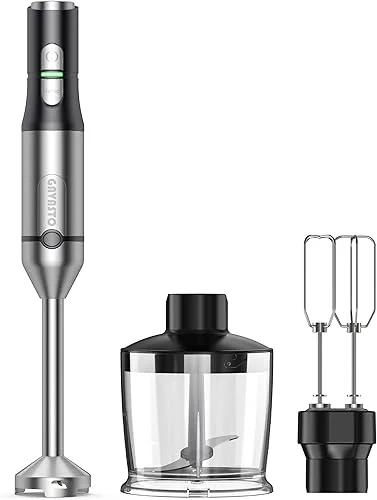 Immersion Blender 16000 RPM Hand Blender,15 Speed and Turbo Mode Hand Mixer, Heavy Duty Copper Motor Stainless Steel Smart Stick with Egg Beaters and Chopper/Food Processor