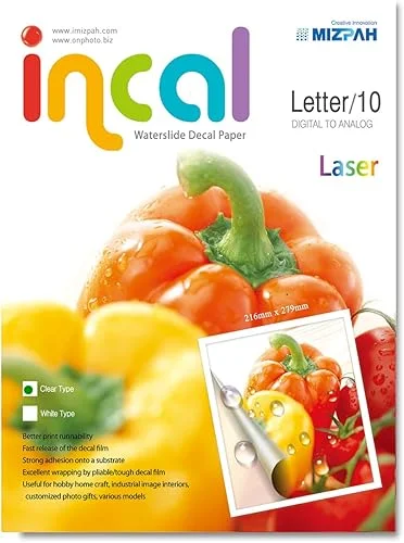 [Incal Paper] Waterslide Decal Paper LASER CLEAR Letter 10sheets (216x279mm), DIY Photo Printing Craft, Stronger adhesion/fast releasing, Pliable Decal Film … B07QR8J35C (Clear)