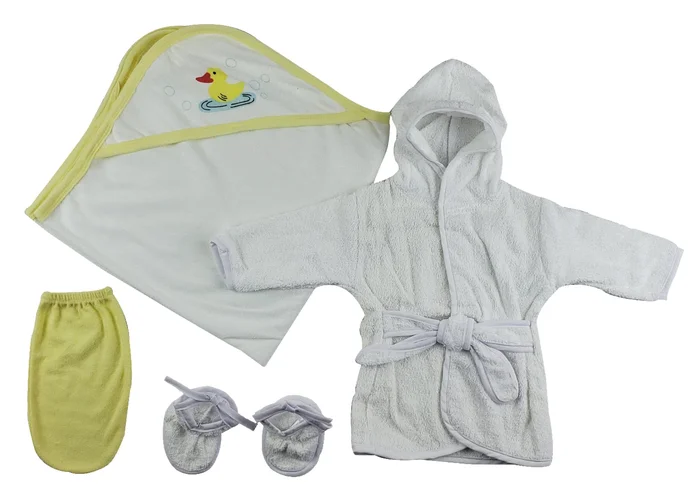 Infant Robe, Hooded Towel and Washcloth Mitt – 3 pc Set