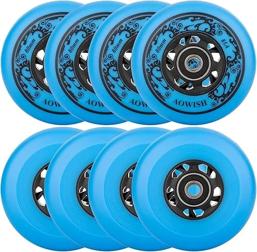 Inline Skate Wheels 85A Outdoor Asphalt Formula Hockey Roller Blades Replacement Wheel with Bearings ABEC-9 and Floating Spacers (8-Pack)