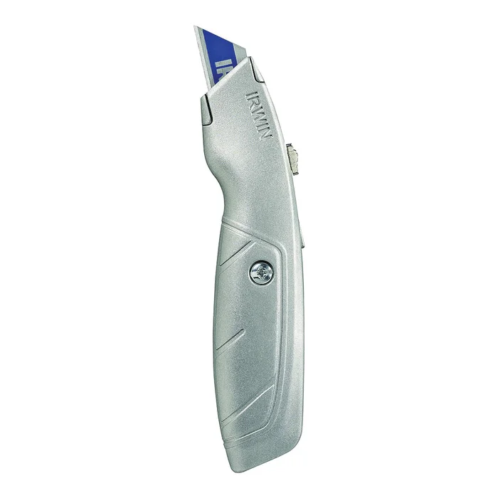 IRWIN 2082101 Utility Knife, 2-1/4 in L Blade, 1-1/2 in W Blade, Bi-Metal Blade, Ergonomic Handle, Silver Handle