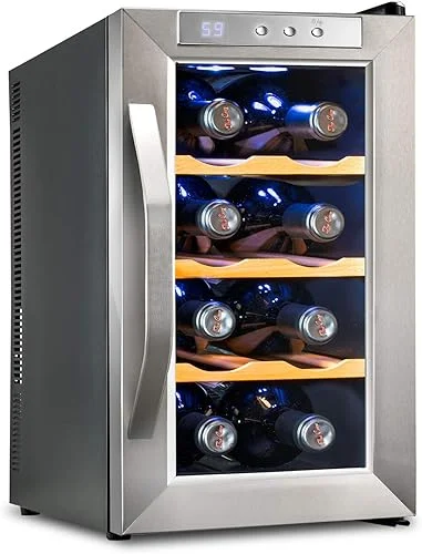 Ivation 8 Bottle Thermoelectric Wine Cooler/Chiller – Stainless Steel – Counter Top Red & White Wine Cellar w/Digital Temperature, Freestanding Refrigerator Smoked Glass Door Quiet Operation Fridge