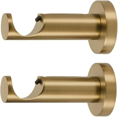 Ivilon Ceiling or Wall Mount Curtain Rod Brackets Holders for Curtain Rods of 7/8 and 1 Inch Diameter. Set of 2. Color Warm Gold