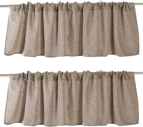 Jola's House 2 Pack Burlap Window Curtain Valances Farmhouse Style Window Treatment Decor Curtains Rod Pocket Valances for Kitchen/Living Room 16′ x 56′ (Brown)