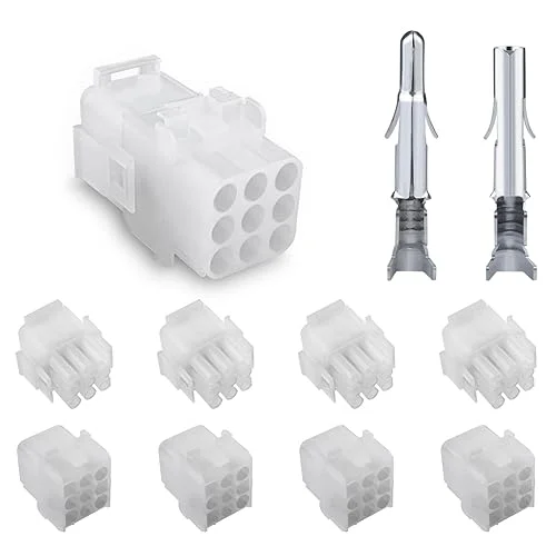 JRready ST6428 Power Connector 9 Pin (4 Matched Sets), 2.13mm Diameter Pin and Sockets 14-20 AWG, Compatible with Molex MLX Power Connector 9 Pin, 6.35mm Pitch,Free Hanging