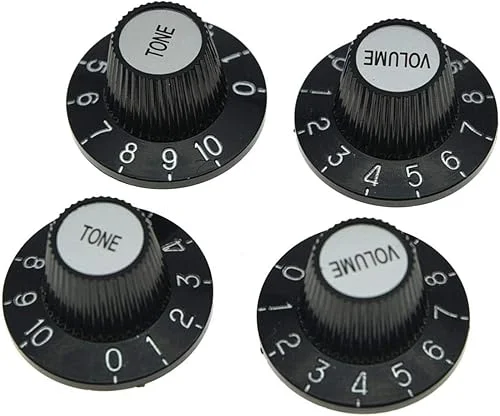 KAISH 4X Black with Silver Cap LP Guitar Witch Hat Knobs Top Hat Knob for Epi Les Paul SG