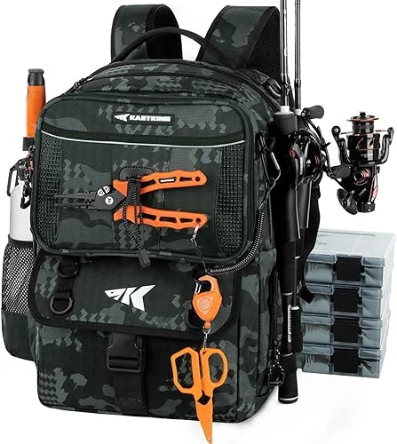 KastKing BaitSpace 50L Fishing Tackle Backpack with Removable Bait Binder & 4 Tackle Boxes, Rod Holders Storage Fishing Gear