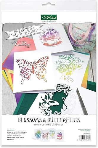 Katy Sue Adventures in Paper Cutting | Blossoms & Butterflies Cards Set | Four Stunning Ready to Cut Designs | Designed by Emma Boyes