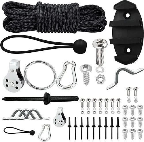 Kayak Anchor Trolley Kit with Rope Cleat & Nylon Rope & Pulley Rope Buckle, Anchor Stability System for Kayak Canoes Boat