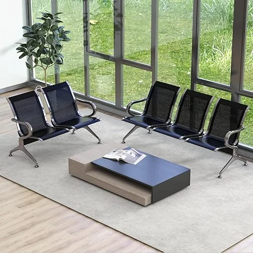 Kinsuite 5-Seat Office Guest Chairs & Reception Chairs – Waiting Room Chairs Airport Reception Seat Bench, Guest Chairs with Arms Lobby Bench Seating for Office Bank Airport Hospital, Black