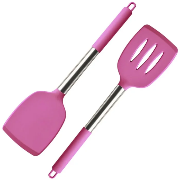 Kitchen silicone solid shovel 2-piece set in pink