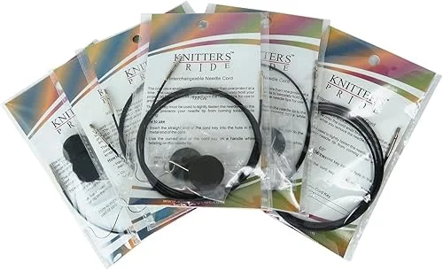 Knitters Pride Interchangeable Black Cord Variety Pack – 6 Common Sizes, 16, 24, 32, 40, 47, 60
