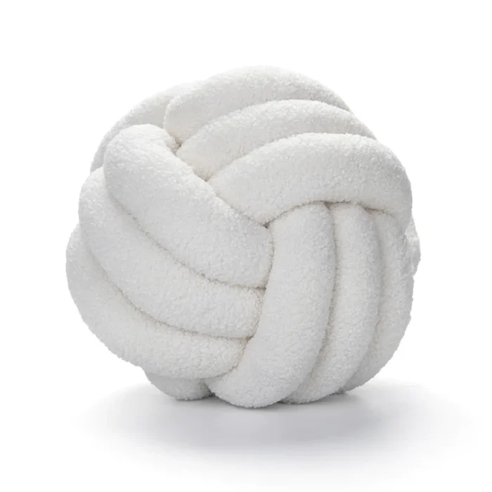Knotted Ball Lamb Fleece Throw Pillows White 22cm