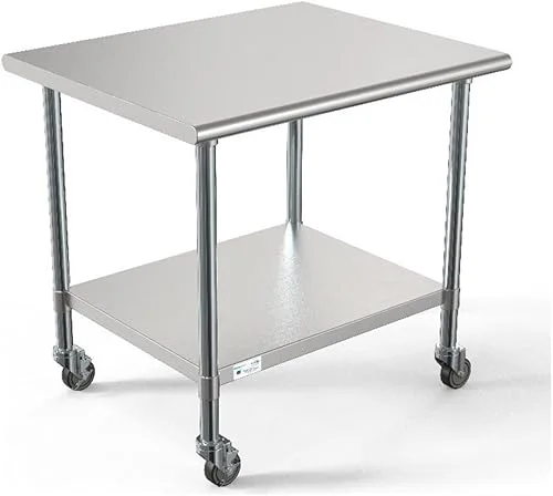 KoolMore Commercial 30” x 36” Stainless Steel Work Table with Wheels for Restaurant or Home Use, Under Storage Shelf for Food, Tools, and Hardware, Heavy Duty Metal Workspace (CT3036-18C), Silver