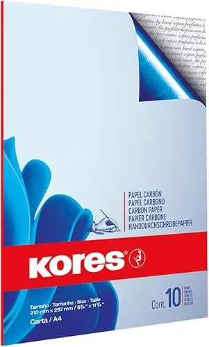 Kores Carbon Paper, Blue, for Handwriting, 21 x 29.7cm, Folder of 10 Sheets, 79086