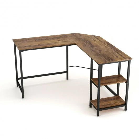 L-Shaped Computer Workstation Corner Desk with Shelves