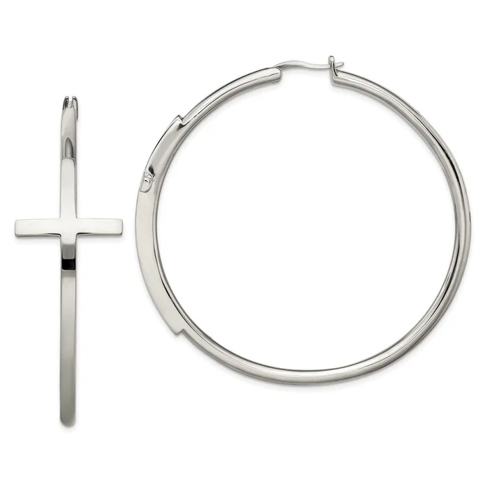 Large Cross Stainless Steel Hoop Earrings