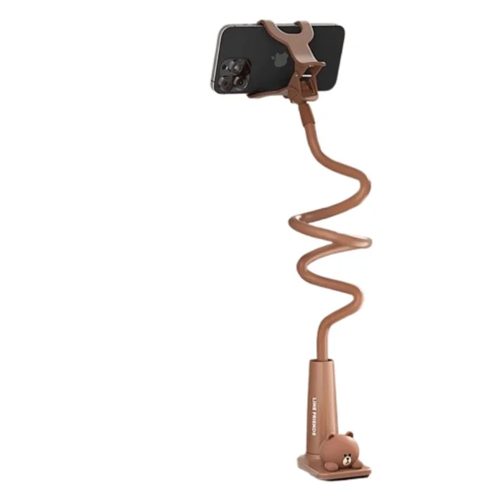Lazy stand new desktop support bracket universal rotatable adjustable telescopic section fixed clip Brown 1 pcs.