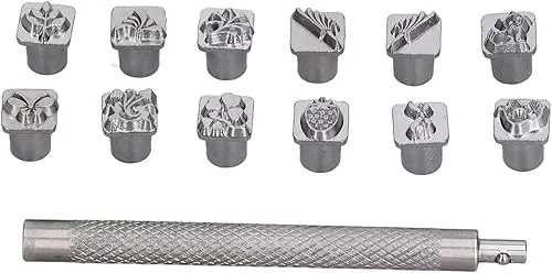 Leather Stamping Tools, 12Pcs Leather Stamps Patterns with Stamping Handle for Leather Craft(12 Animal and Plant Seals)